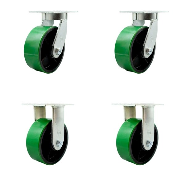 Service Caster 8'' Heavy Duty Green Poly on Cast Iron Caster Set 2 Swivel Locks 2 Rigid, 4PK CRAN-SCC-KP92S830-PUR-GB-BSL-2-R-2 - main
